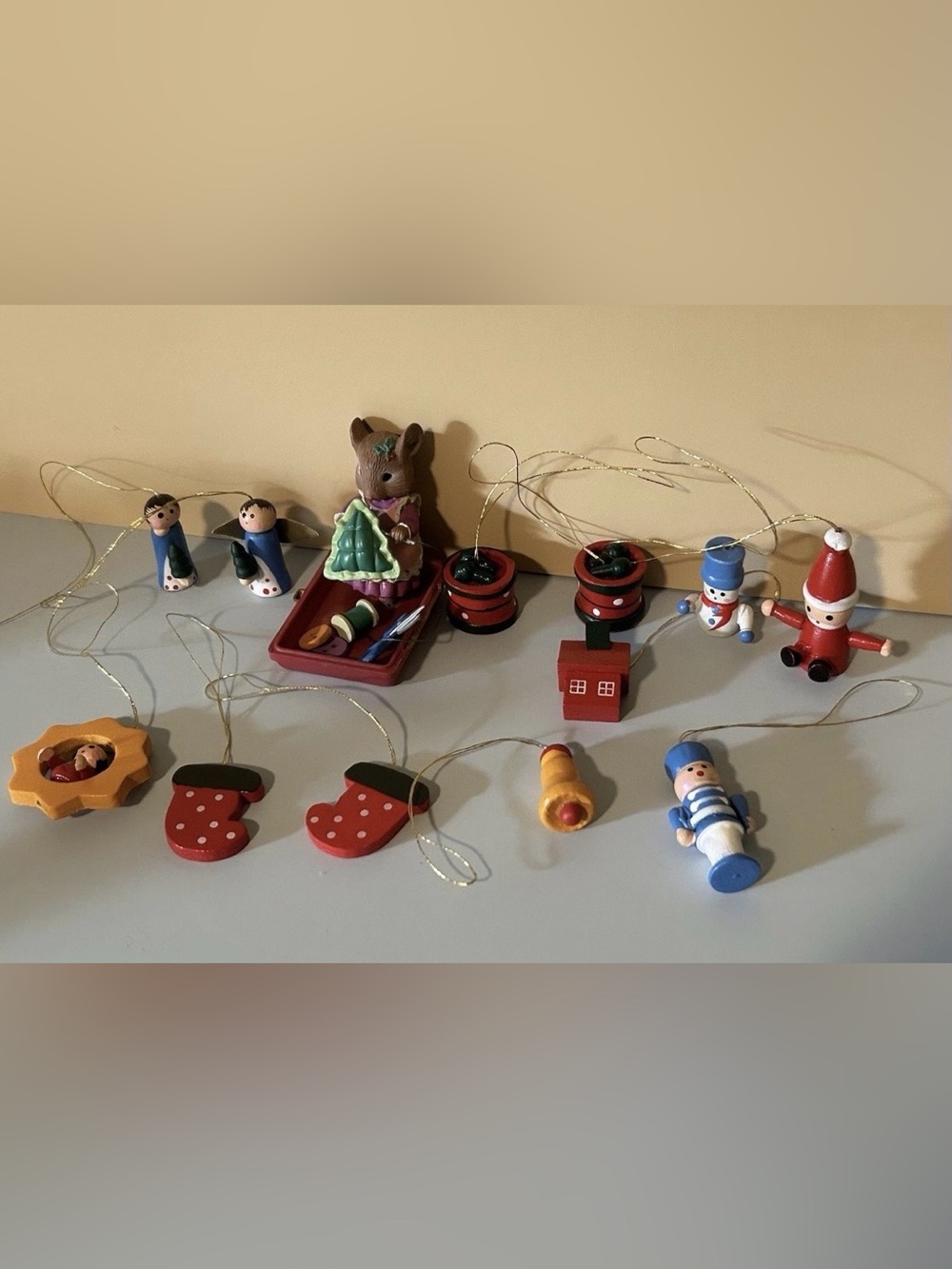 Vintage Wooden Christmas Ornament Lot Taiwan ROC Painted Vintage Set 13